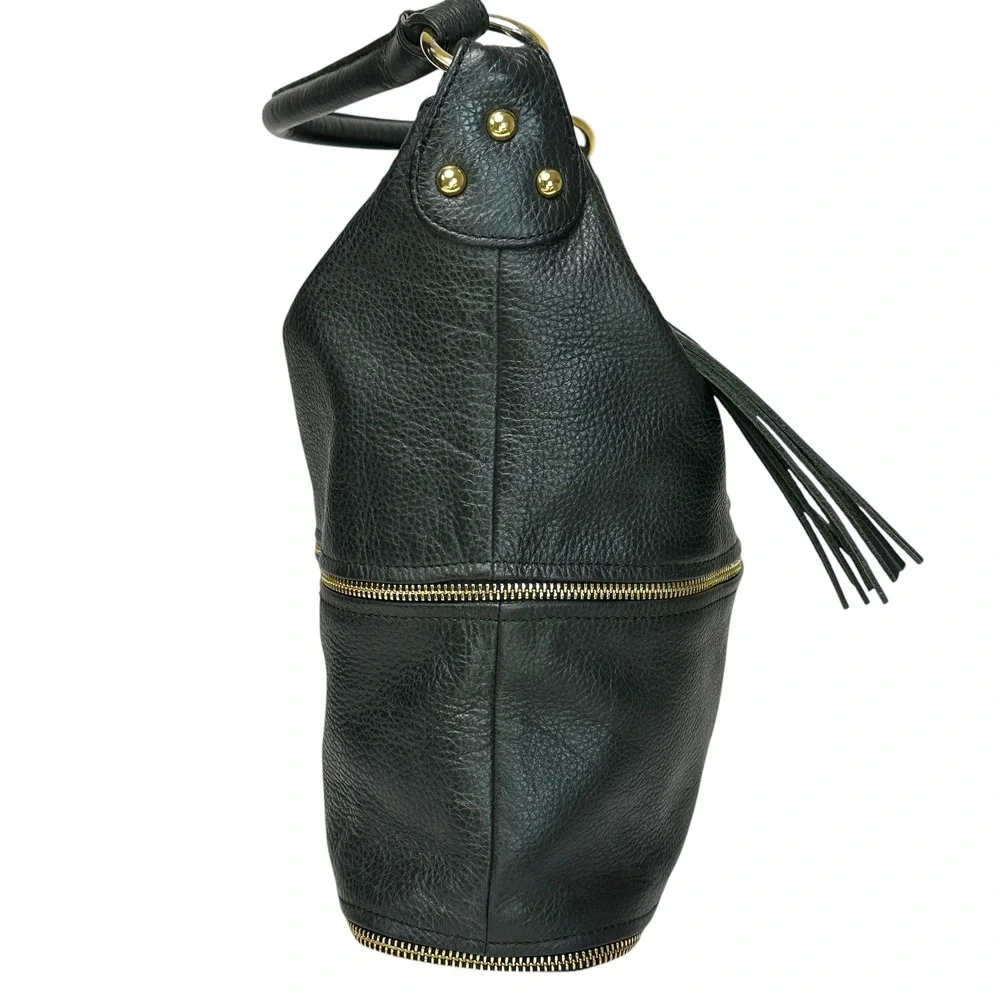 Onna Ehrlich Handbag Kemi Hobo Pebbled Leather‎ Tassel Zip Black OS Boho Chic